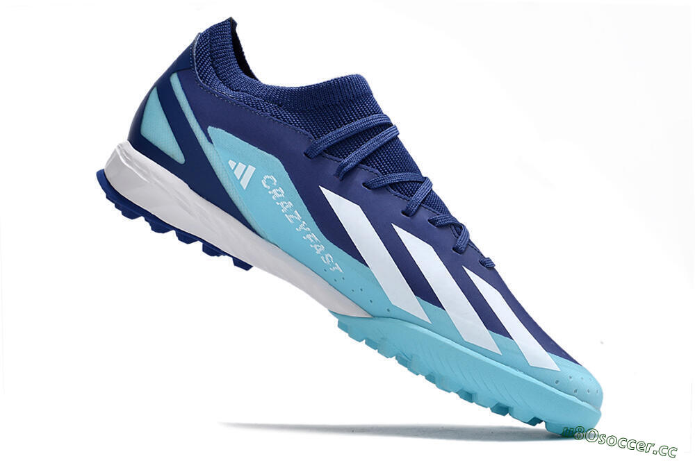 Men's Adidas X Crazyfast.3 TF Artificial Turf Low-Tops Football Shoes - Blue/Jade/White 4