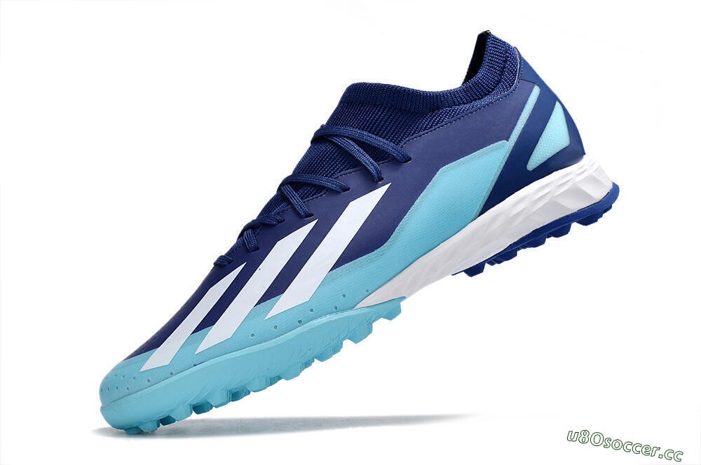 Men's Adidas X Crazyfast.3 TF Artificial Turf Low-Tops Football Shoes - Blue/Jade/White 5