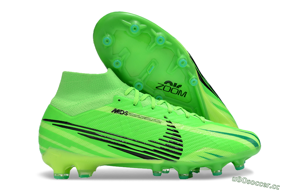 Men's Nike Air Zoom Mercurial Superfly 9 Elite AG Artificial Grass High-Tops Football Boots - Green/Black 2