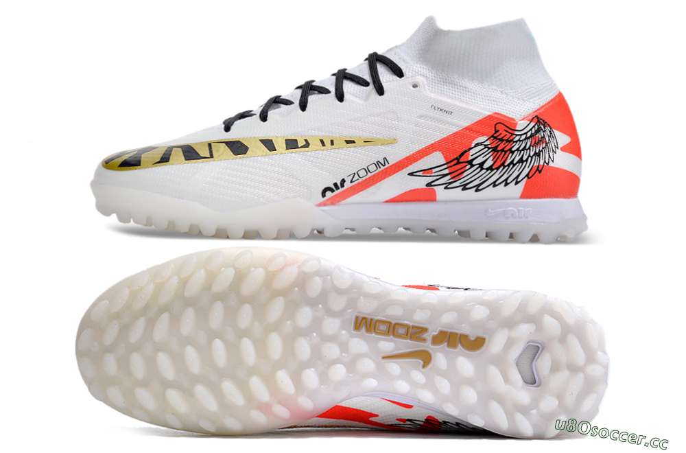 Unisex Nike Air Zoom Mercurial Superfly 9 Elite TF Artificial Turf High-Tops Football Shoes - White/Red/Gold 1