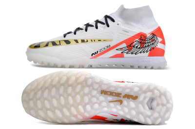 Unisex Nike Air Zoom Mercurial Superfly 9 Elite TF Artificial Turf High-Tops Football Shoes - White/Red/Gold