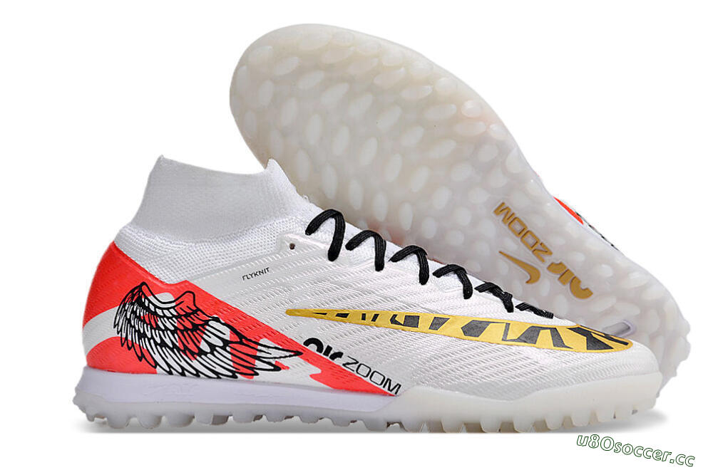 Unisex Nike Air Zoom Mercurial Superfly 9 Elite TF Artificial Turf High-Tops Football Shoes - White/Red/Gold 2