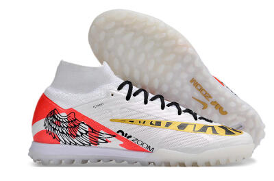 Unisex Nike Air Zoom Mercurial Superfly 9 Elite TF Artificial Turf High-Tops Football Shoes - White/Red/Gold