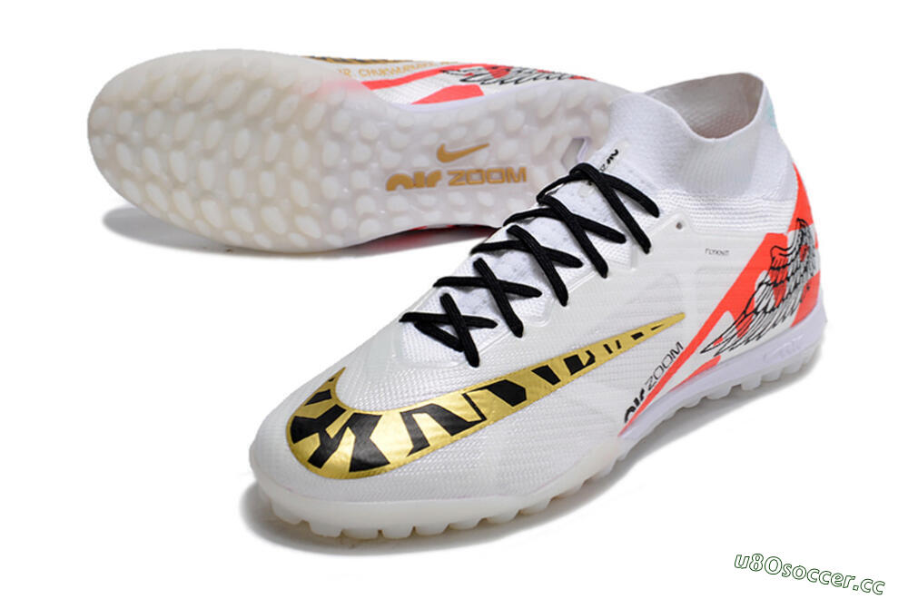 Unisex Nike Air Zoom Mercurial Superfly 9 Elite TF Artificial Turf High-Tops Football Shoes - White/Red/Gold 3