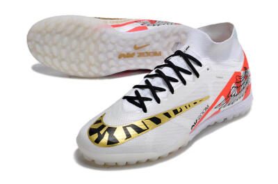 Unisex Nike Air Zoom Mercurial Superfly 9 Elite TF Artificial Turf High-Tops Football Shoes - White/Red/Gold