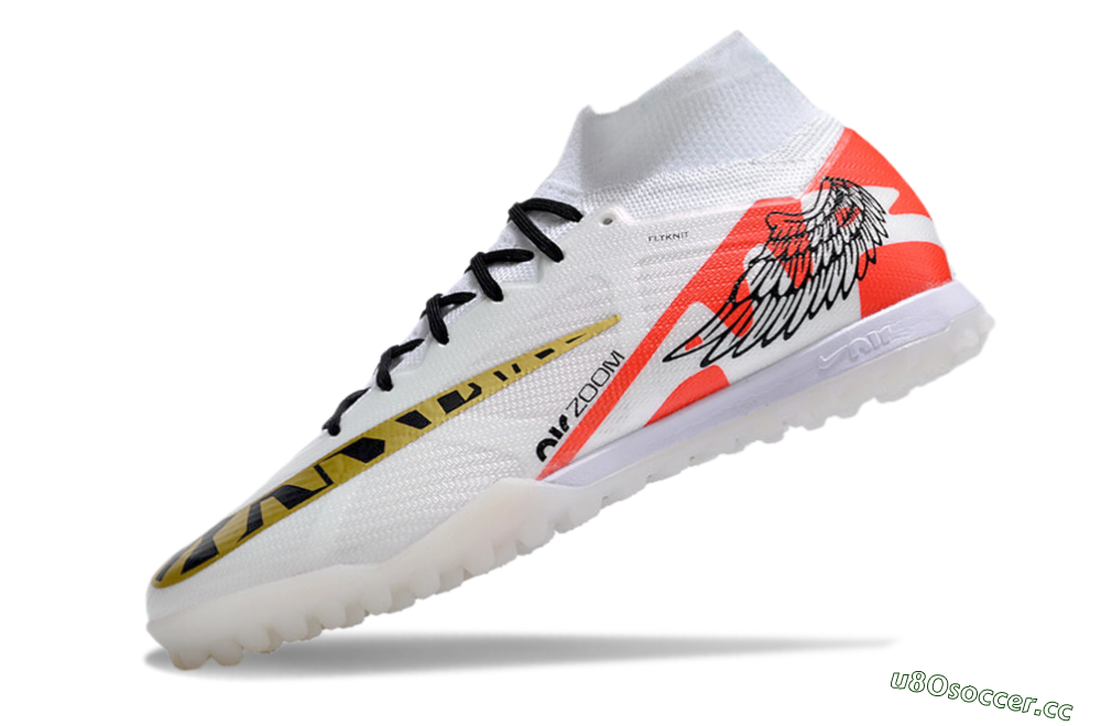 Unisex Nike Air Zoom Mercurial Superfly 9 Elite TF Artificial Turf High-Tops Football Shoes - White/Red/Gold 5