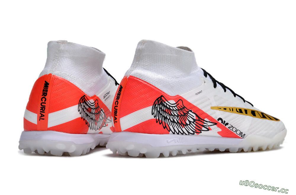 Unisex Nike Air Zoom Mercurial Superfly 9 Elite TF Artificial Turf High-Tops Football Shoes - White/Red/Gold 6