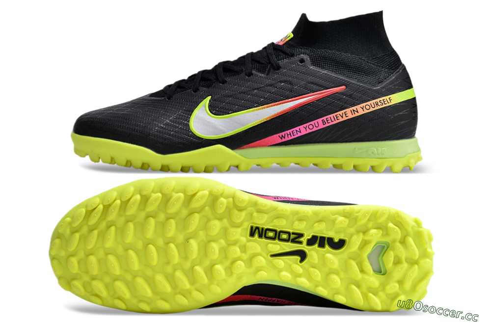 Unisex Nike Air Zoom Mercurial Superfly 9 Elite TF Artificial Turf High-Tops Football Shoes - Black/Silver/Green/Red 1