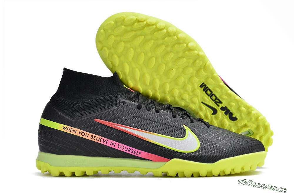 Unisex Nike Air Zoom Mercurial Superfly 9 Elite TF Artificial Turf High-Tops Football Shoes - Black/Silver/Green/Red 2
