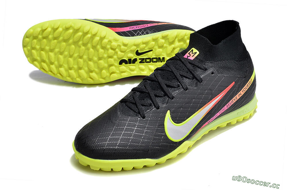 Unisex Nike Air Zoom Mercurial Superfly 9 Elite TF Artificial Turf High-Tops Football Shoes - Black/Silver/Green/Red 3