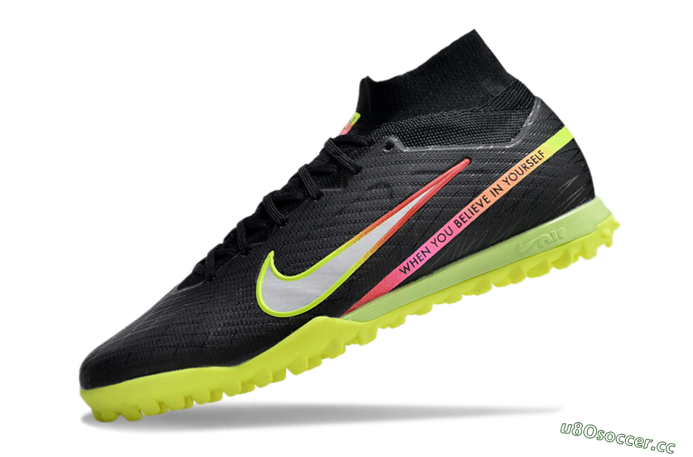 Unisex Nike Air Zoom Mercurial Superfly 9 Elite TF Artificial Turf High-Tops Football Shoes - Black/Silver/Green/Red 5