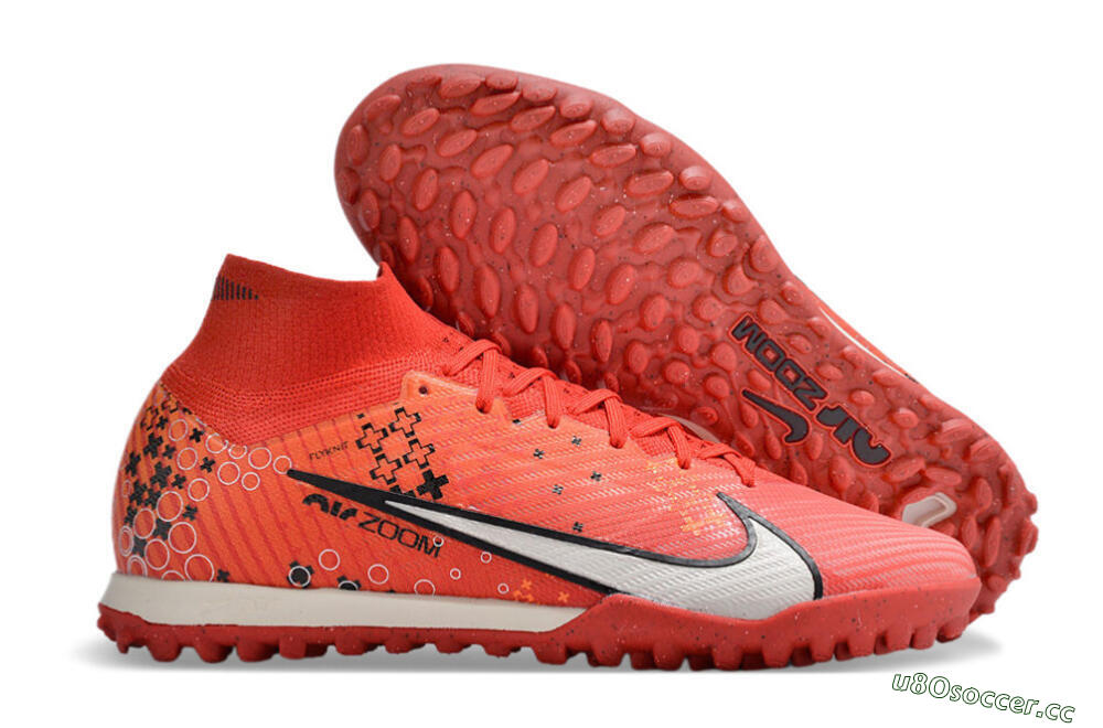 Unisex Nike Air Zoom Mercurial Superfly 9 Elite TF Artificial Turf High-Tops Football Shoes - Red/White/Black 2