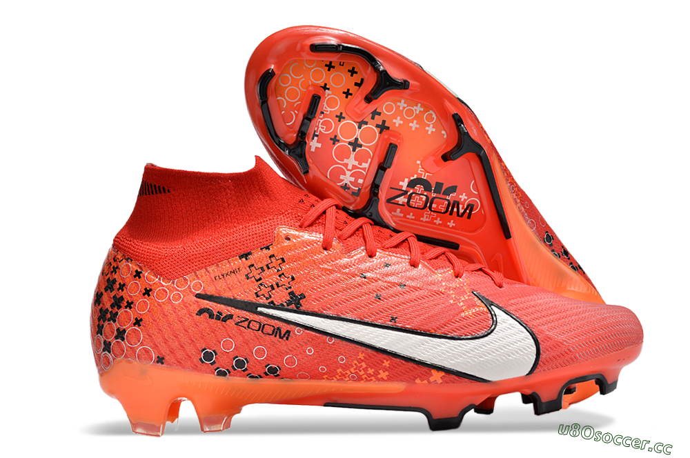 Men's Nike Air Zoom Mercurial Superfly 9 Elite FG Firm Ground High-Tops Football Boots - Orange/White/Black 2