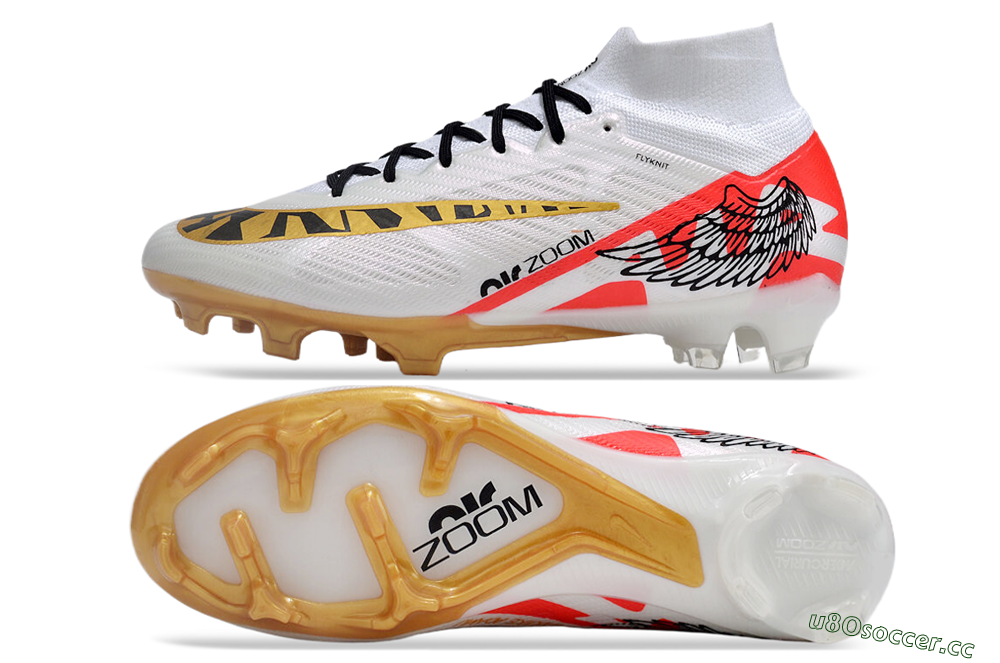 Unisex Nike Air Zoom Mercurial Superfly 9 Elite FG Firm Ground High-Tops Football Boots - White/Gold/Black/Red 1