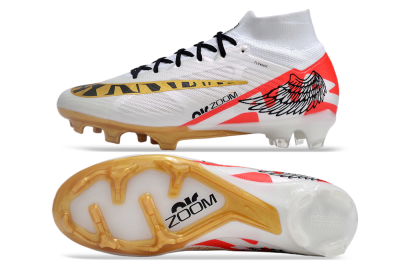 Unisex Nike Air Zoom Mercurial Superfly 9 Elite FG Firm Ground High-Tops Football Boots - White/Gold/Black/Red