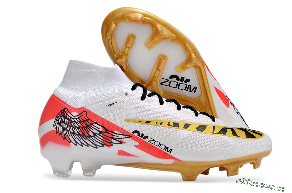 Unisex Nike Air Zoom Mercurial Superfly 9 Elite FG Firm Ground High-Tops Football Boots - White/Gold/Black/Red 2