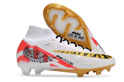Unisex Nike Air Zoom Mercurial Superfly 9 Elite FG Firm Ground High-Tops Football Boots - White/Gold/Black/Red
