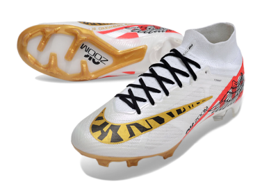 Unisex Nike Air Zoom Mercurial Superfly 9 Elite FG Firm Ground High-Tops Football Boots - White/Gold/Black/Red