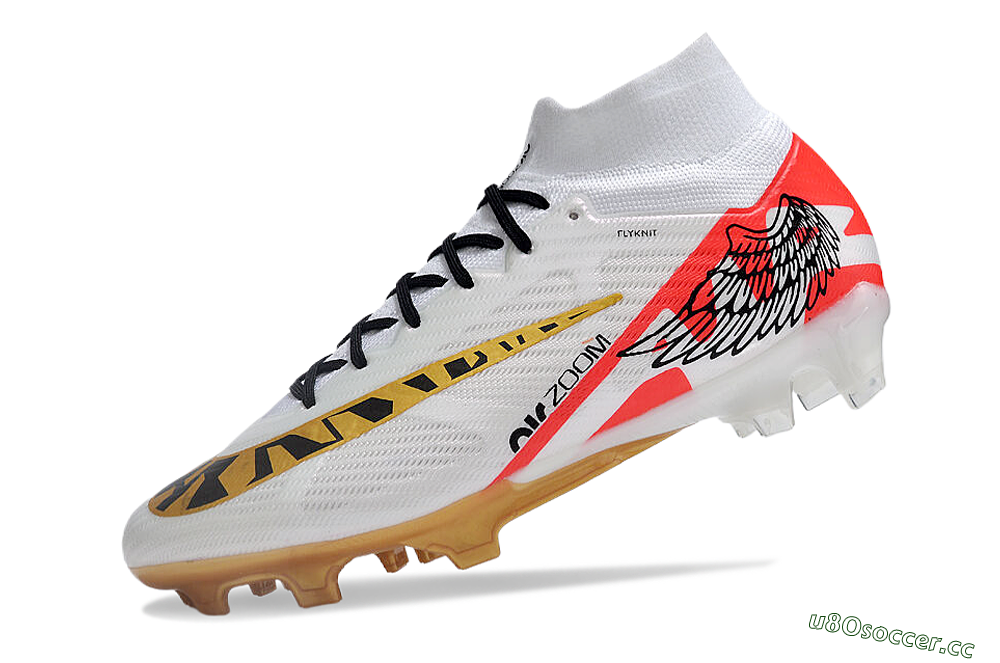 Unisex Nike Air Zoom Mercurial Superfly 9 Elite FG Firm Ground High-Tops Football Boots - White/Gold/Black/Red 5