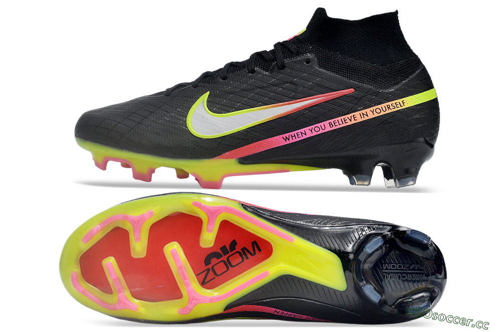 Unisex Nike Air Zoom Mercurial Superfly 9 Elite FG Firm Ground High-Tops Football Boots - Black/Silver/Green/Red 1