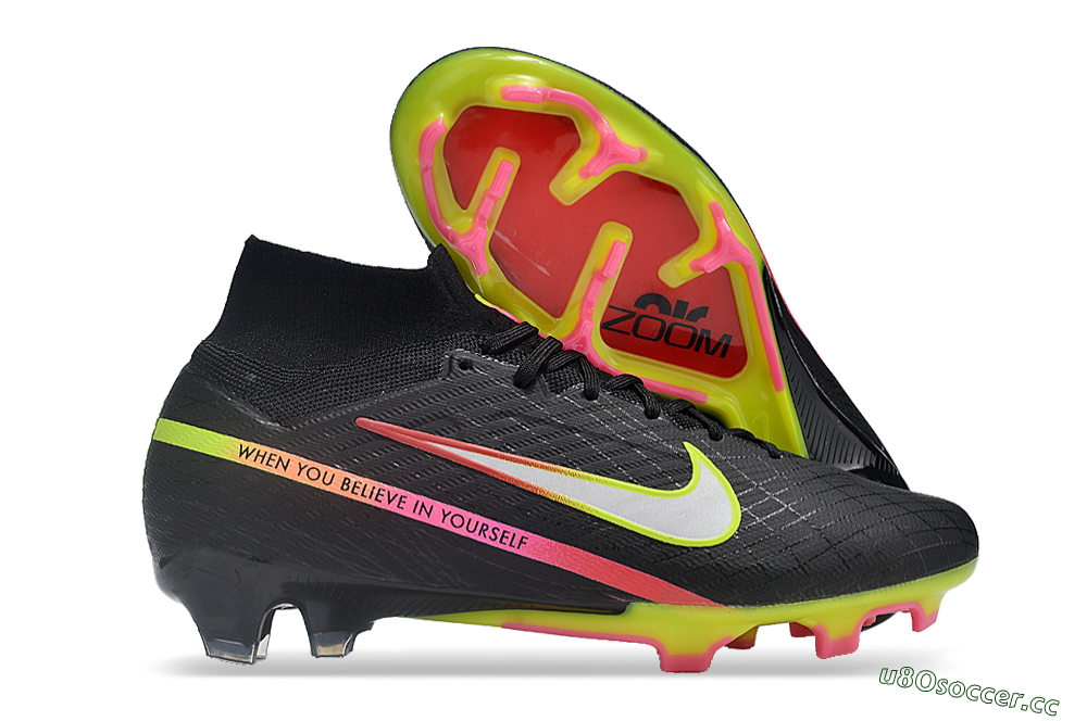Unisex Nike Air Zoom Mercurial Superfly 9 Elite FG Firm Ground High-Tops Football Boots - Black/Silver/Green/Red 2