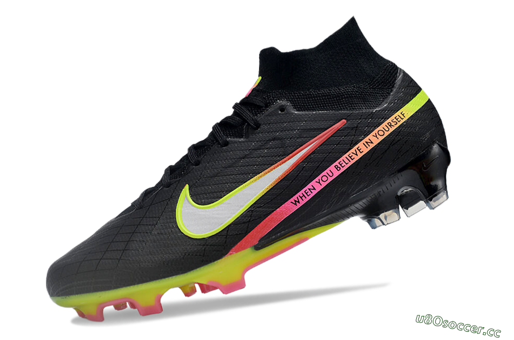 Unisex Nike Air Zoom Mercurial Superfly 9 Elite FG Firm Ground High-Tops Football Boots - Black/Silver/Green/Red 5