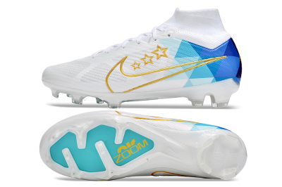 Unisex Nike Air Zoom Mercurial Superfly 9 Elite FG Firm Ground High-Tops Football Boots - White/Blue/Gold