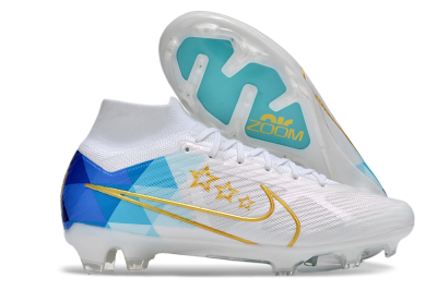 Unisex Nike Air Zoom Mercurial Superfly 9 Elite FG Firm Ground High-Tops Football Boots - White/Blue/Gold