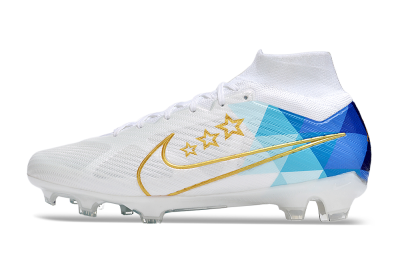 Unisex Nike Air Zoom Mercurial Superfly 9 Elite FG Firm Ground High-Tops Football Boots - White/Blue/Gold