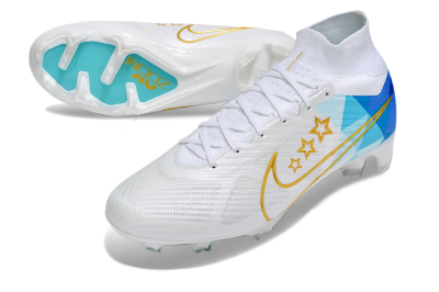 Unisex Nike Air Zoom Mercurial Superfly 9 Elite FG Firm Ground High-Tops Football Boots - White/Blue/Gold