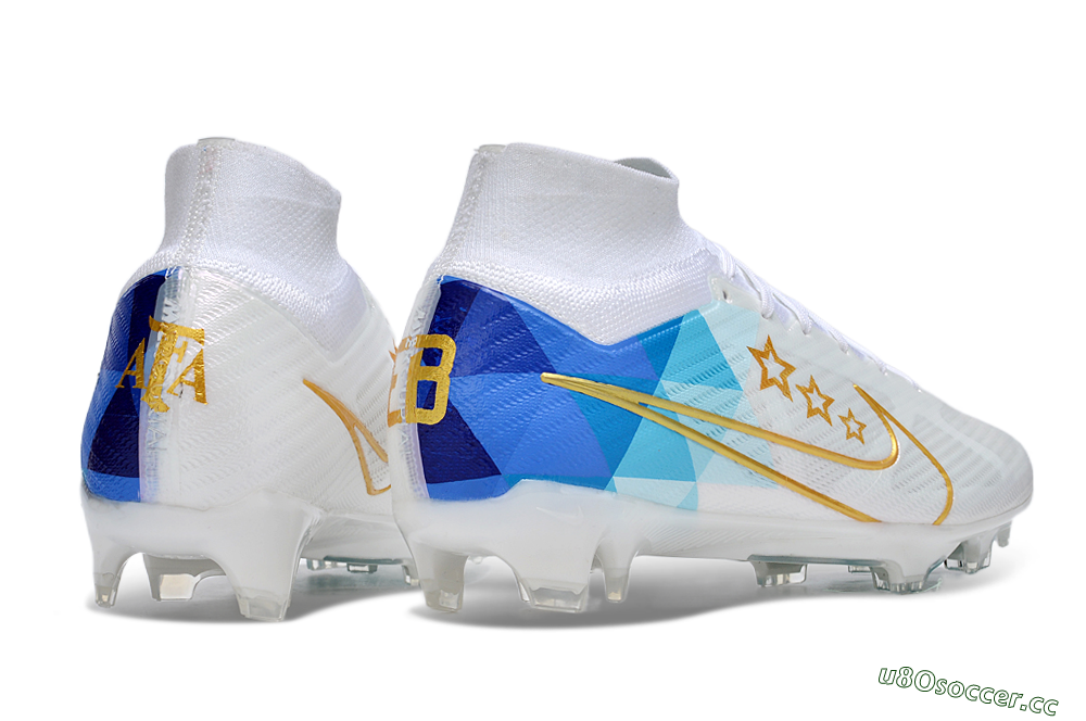 Unisex Nike Air Zoom Mercurial Superfly 9 Elite FG Firm Ground High-Tops Football Boots - White/Blue/Gold 6