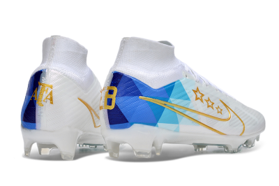 Unisex Nike Air Zoom Mercurial Superfly 9 Elite FG Firm Ground High-Tops Football Boots - White/Blue/Gold