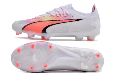 Men's Puma Ultra Ultimate FG Firm Ground Low-Tops Football Boots - White/Red/Black