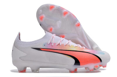 Men's Puma Ultra Ultimate FG Firm Ground Low-Tops Football Boots - White/Red/Black