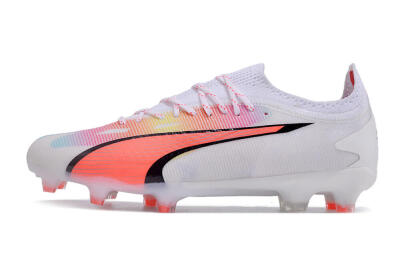 Men's Puma Ultra Ultimate FG Firm Ground Low-Tops Football Boots - White/Red/Black
