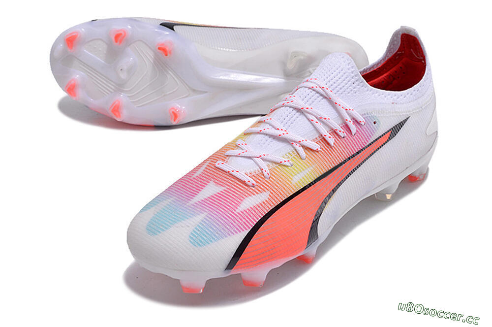 Men's Puma Ultra Ultimate FG Firm Ground Low-Tops Football Boots - White/Red/Black 3