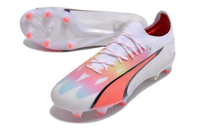 Men's Puma Ultra Ultimate FG Firm Ground Low-Tops Football Boots - White/Red/Black