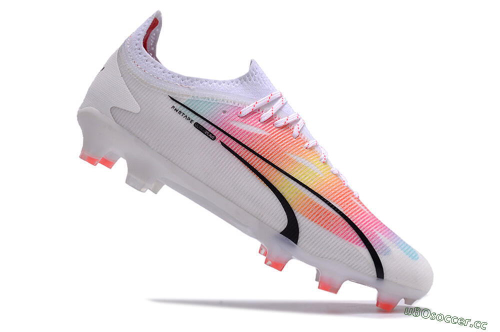 Men's Puma Ultra Ultimate FG Firm Ground Low-Tops Football Boots - White/Red/Black 4