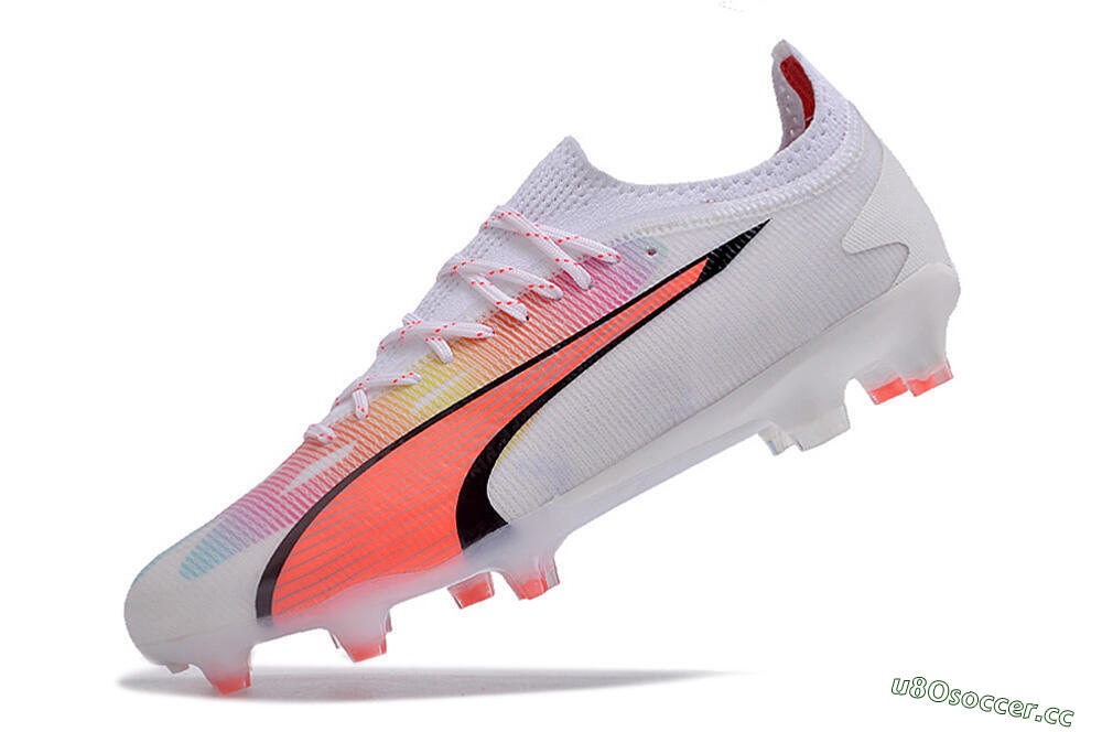 Men's Puma Ultra Ultimate FG Firm Ground Low-Tops Football Boots - White/Red/Black 5