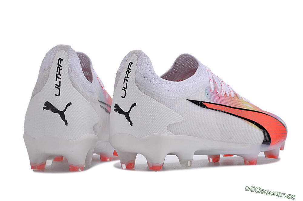 Men's Puma Ultra Ultimate FG Firm Ground Low-Tops Football Boots - White/Red/Black 6