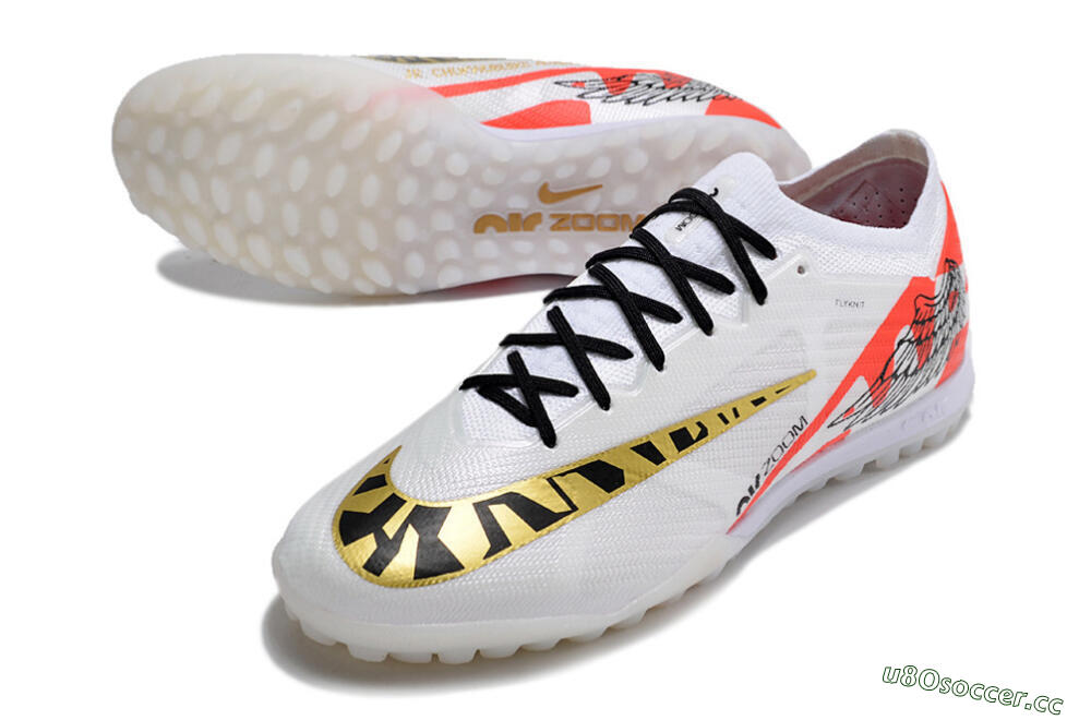 Unisex Nike Air Zoom Mercurial Vapor 15 Elite TF Artificial Turf Low-Tops Football Shoes - White/Red/Gold 3