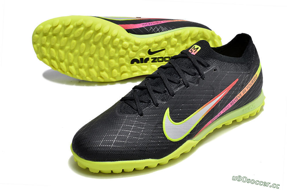 Men's Nike Air Zoom Mercurial Vapor 15 Elite TF Artificial Turf Low-Tops Football Shoes - Black/Silver/Green/Red 3