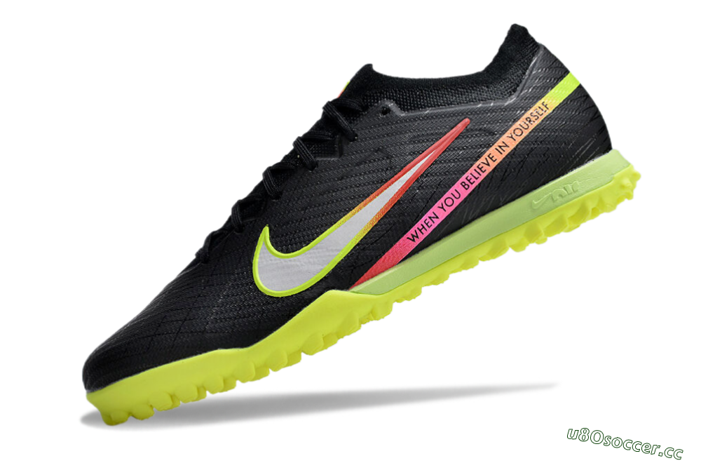 Men's Nike Air Zoom Mercurial Vapor 15 Elite TF Artificial Turf Low-Tops Football Shoes - Black/Silver/Green/Red 5