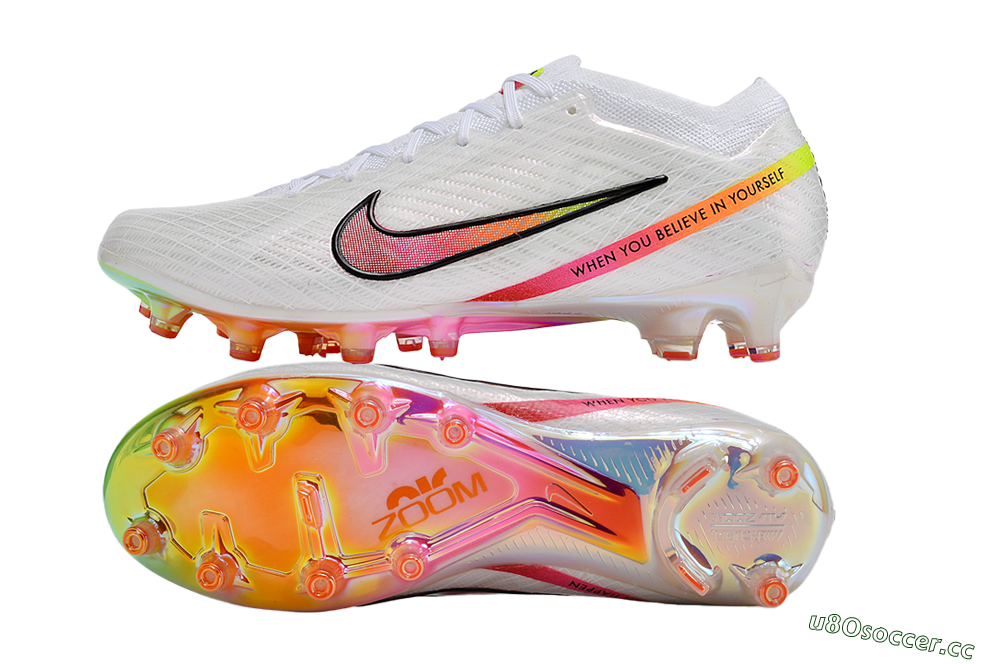 Men's Nike Air Zoom Mercurial Vapor 15 Elite AG Artificial Grass Low-Tops Football Boots - White/Pink/Black/Yellow/Gold 1