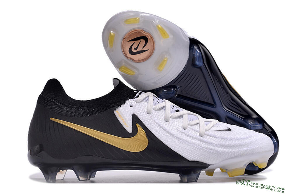 Men's Nike Phantom Luna Elite Low FG Firm Ground Low-Tops Football Boots - White/Black/Gold 2