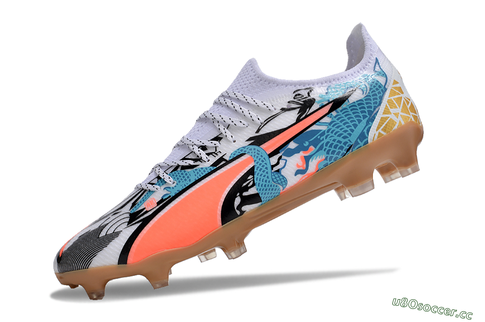 Men's Puma Ultra Ultimate FG Firm Ground Low-Tops Football Boots - White/Black/Blue/Orange 5