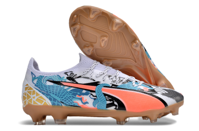 Men's Puma Ultra Ultimate FG Firm Ground Low-Tops Football Boots - White/Black/Blue/Orange