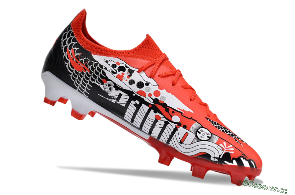 Men's Puma Ultra Ultimate FG Firm Ground Low-Tops Football Boots - Red/White/Black 4