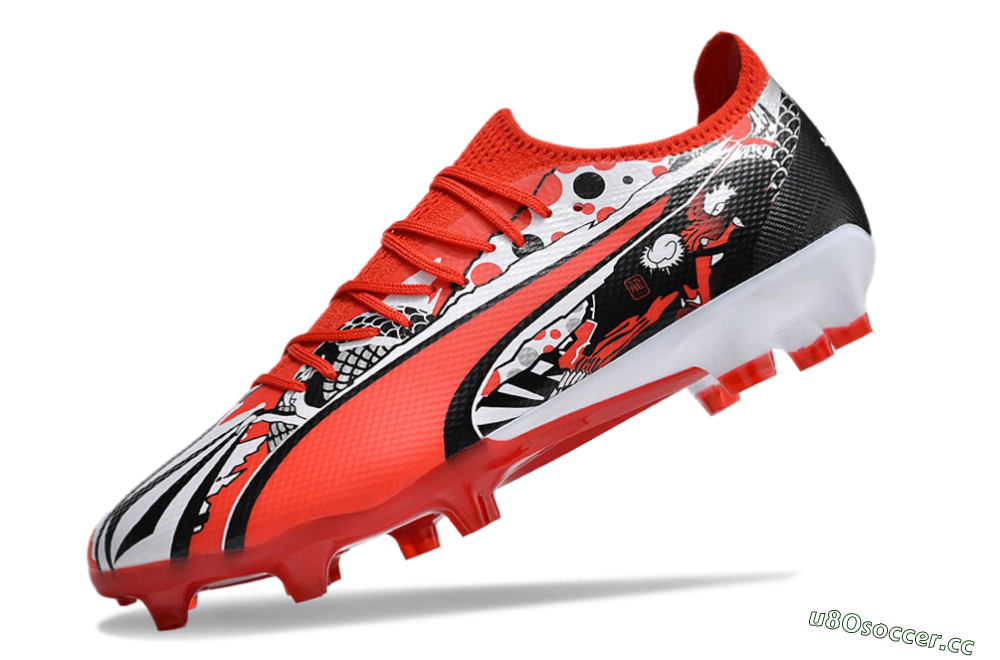 Men's Puma Ultra Ultimate FG Firm Ground Low-Tops Football Boots - Red/White/Black 5
