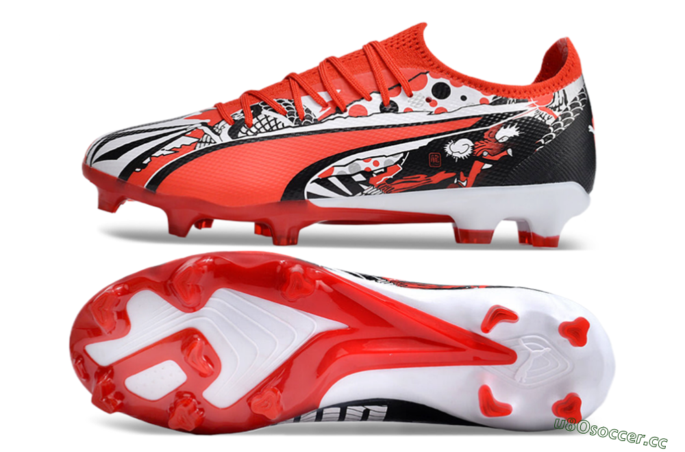 Men's Puma Ultra Ultimate FG Firm Ground Low-Tops Football Boots - Red/White/Black 1